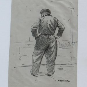 Alcover cuadro dibujo carbon figurativo pescador