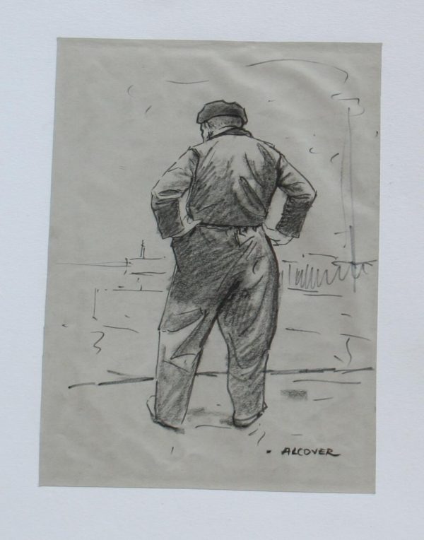Alcover cuadro dibujo carbon figurativo pescador