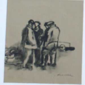 Alcover cuadro dibujo carbon figurativo pescadores