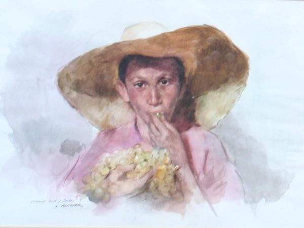 Alcover cuadro oleo figurativo replica sorolla chico comiendo uvas