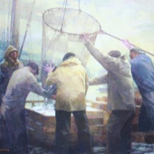 Alcover cuadro oleo figurativo pescadores copo puerto