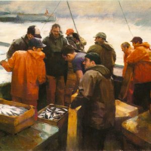 Alcover cuadro oleo figurativo pescadores