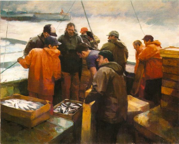 Alcover cuadro oleo figurativo pescadores
