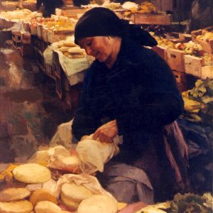 Alcover cuadro oleo figurativo mercado quesos
